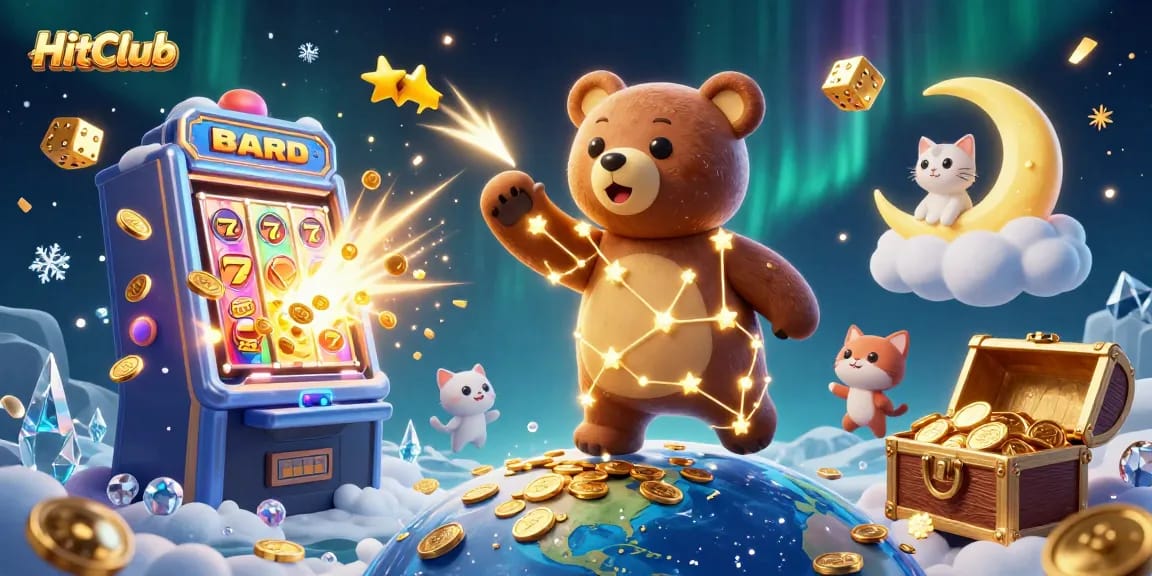 HitClub brings thrilling casino action with a sparkling jackpot slot scene loaded with winning symbols and gold.