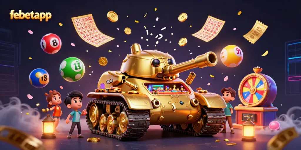 Experience the excitement of the febetapp mini casino in a dynamic illustration featuring a golden beetle tank.