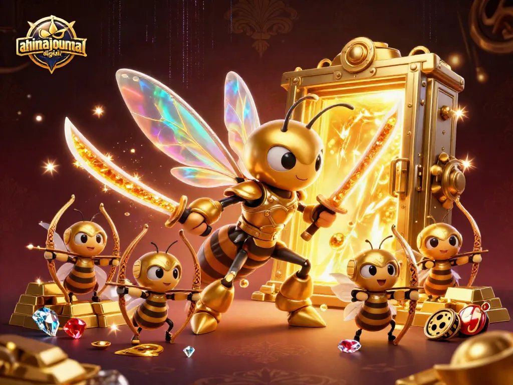 Engage with ahimajournal-digital as a golden hornet samurai wields katanas amid casino riches.