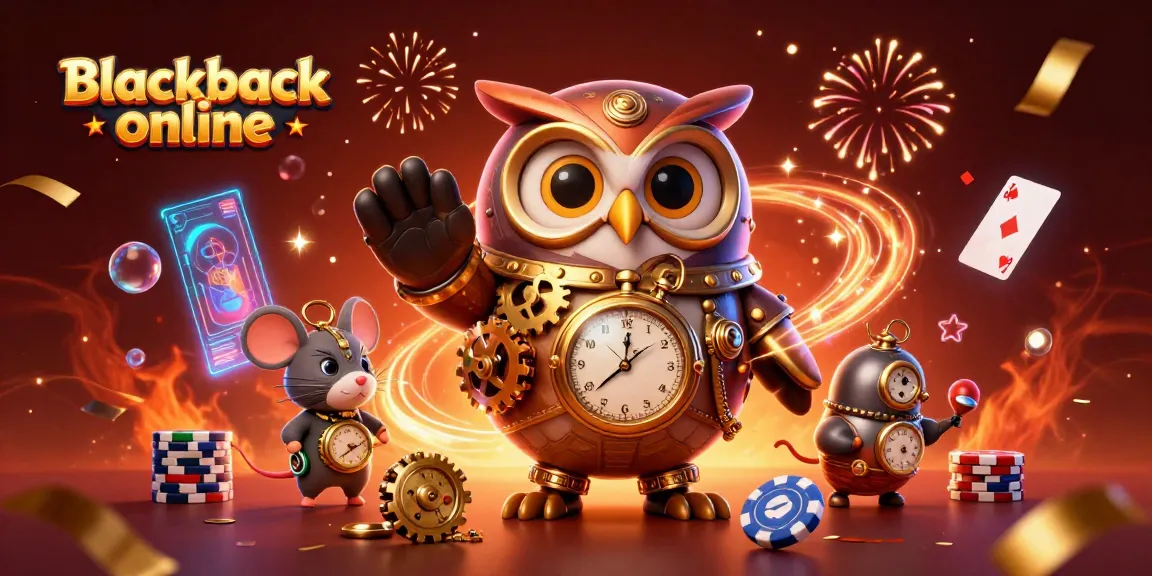 Experience blackjack online with a time-traveler owl in a vibrant 3D casino scene full of dynamic action.