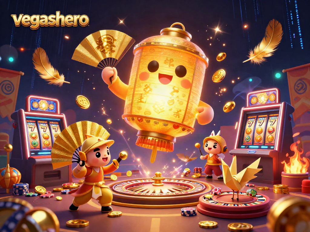 Join the action at vegashero casino with an illuminating golden lantern spirit and vibrant game elements.