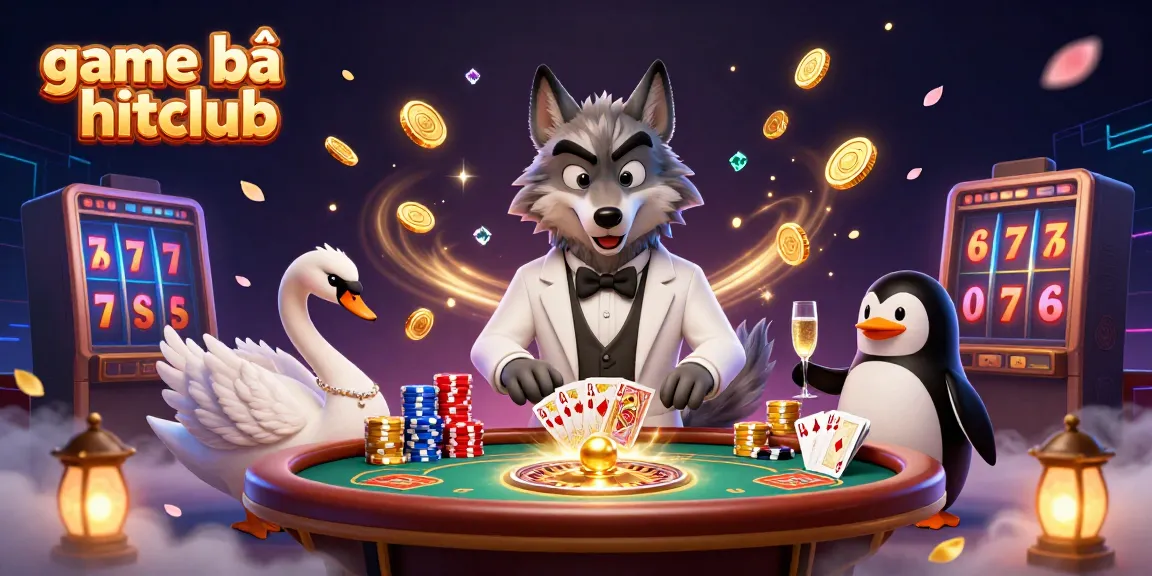 Experience game bài hitclub excitement with a lively 3D casino scene featuring animated characters and vibrant casino elements.
