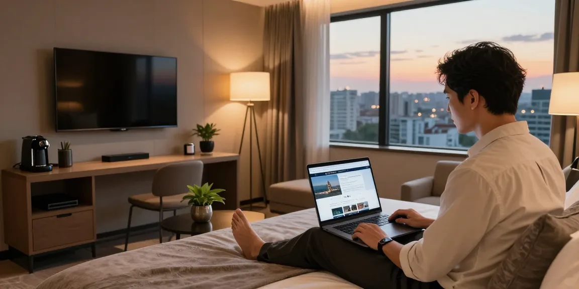A traveler explores ROKOK88 for booking at Carter Hotel with modern facilities.