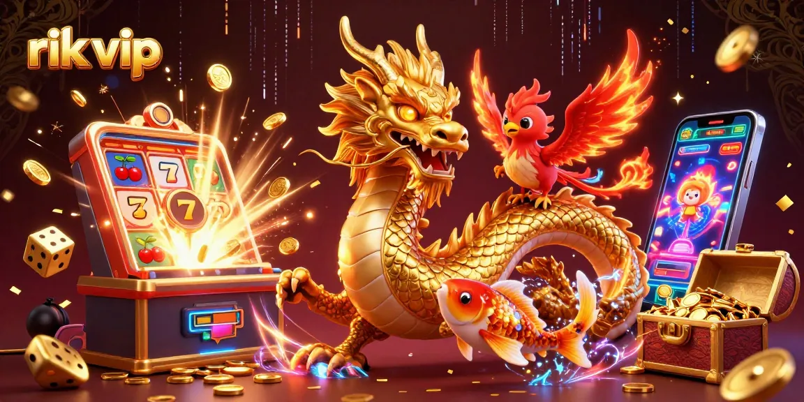 Experience the excitement of rik vip with vibrant characters and dynamic casino elements in this 3D illustration.