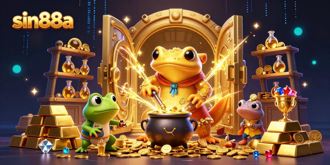 Experience vibrant gameplay with sin88a in a 3D illustration of a magical casino transformation scene filled with gold.