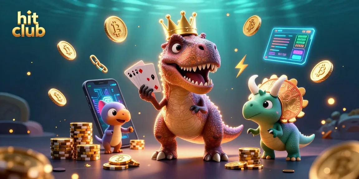 Engage in thrilling gameplay at hit club with a lively T-Rex, pterodactyl helper, and chips stacking triceratops.