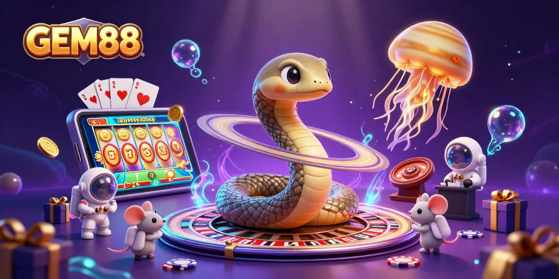 Experience exciting gambling action with GEM88 in this vibrant 3D casino illustration.
