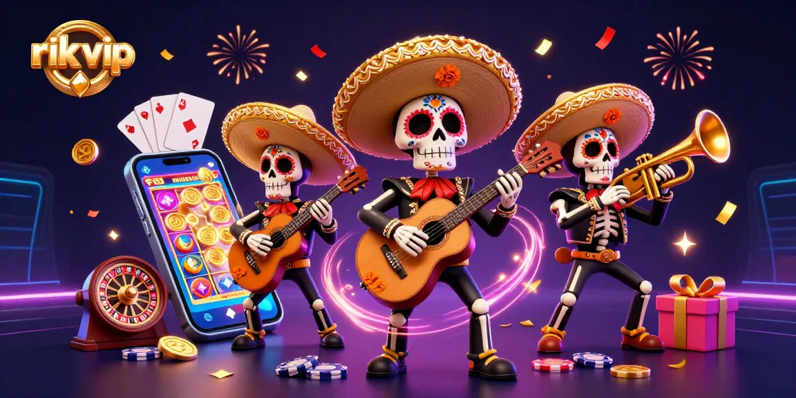 Spin and win with rik vip as vibrant 3D mariachi characters engage in a lively casino celebration.