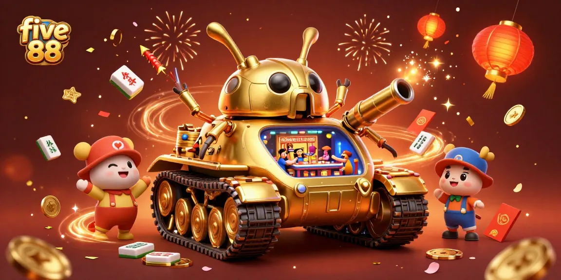 Experience the vibrant action of five 88 casino inside a golden beetle tank, showcasing dynamic gaming elements.