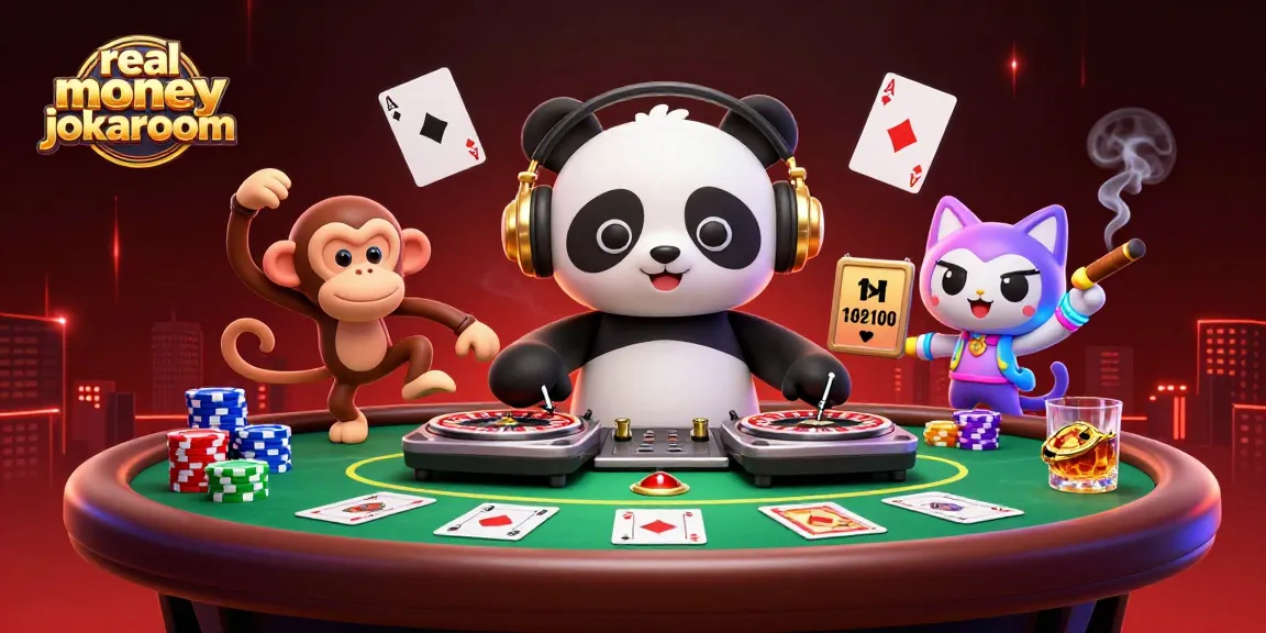 Action-packed 3D illustration celebrating real money casinos jokaroom with vibrant casino elements.