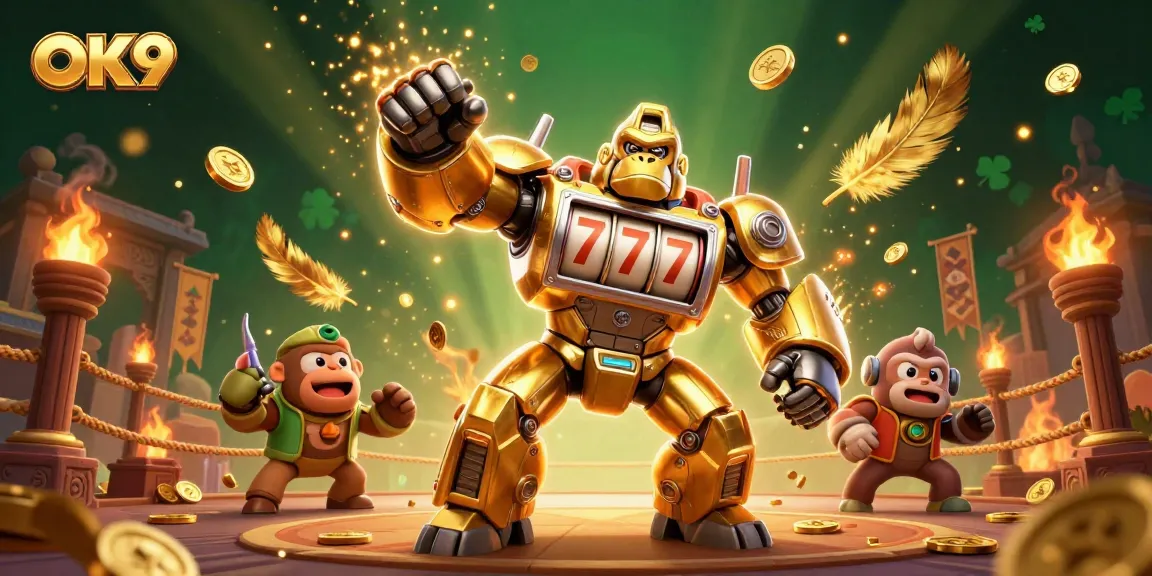 Bet on OK9 with an exciting 3D gorilla mech design and exploding coins for jackpot action.
