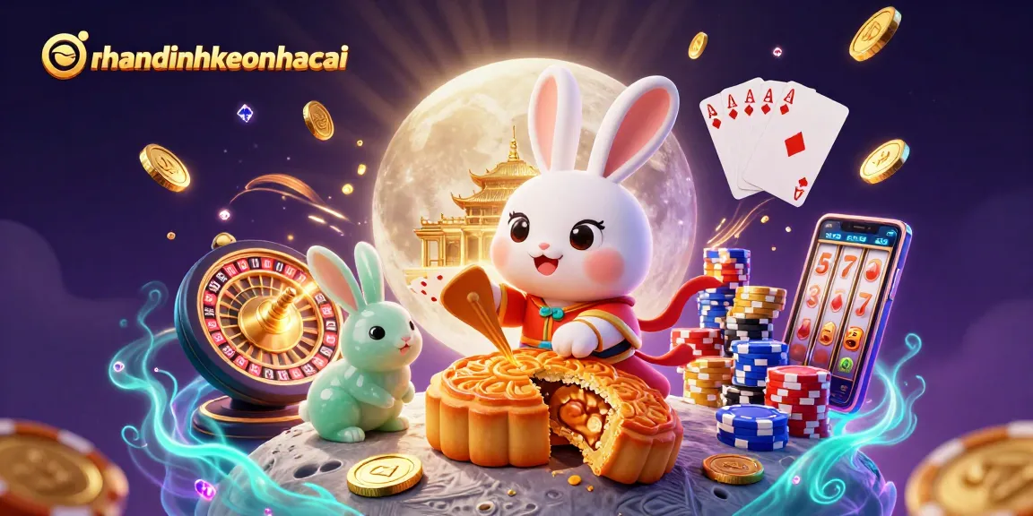 Engage with nhandinhkeonhacai as the moon rabbit reveals poker chips amidst golden treasures.