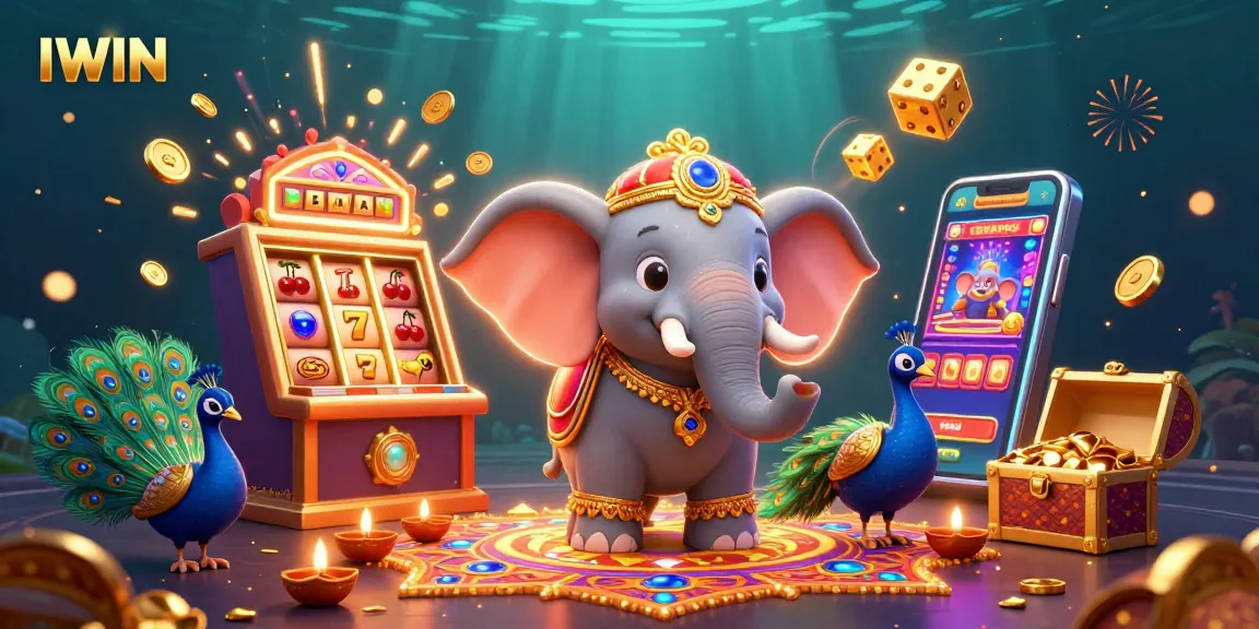 Experience the thrill of IWIN with a vibrant casino-themed scene bursting with excitement and prizes.