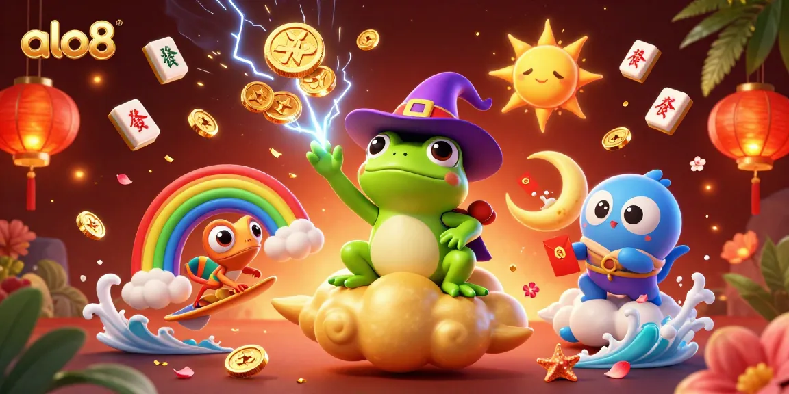 Experience the excitement of alo8 with a whimsical storm of coins and vibrant casino elements in a 3D scene.